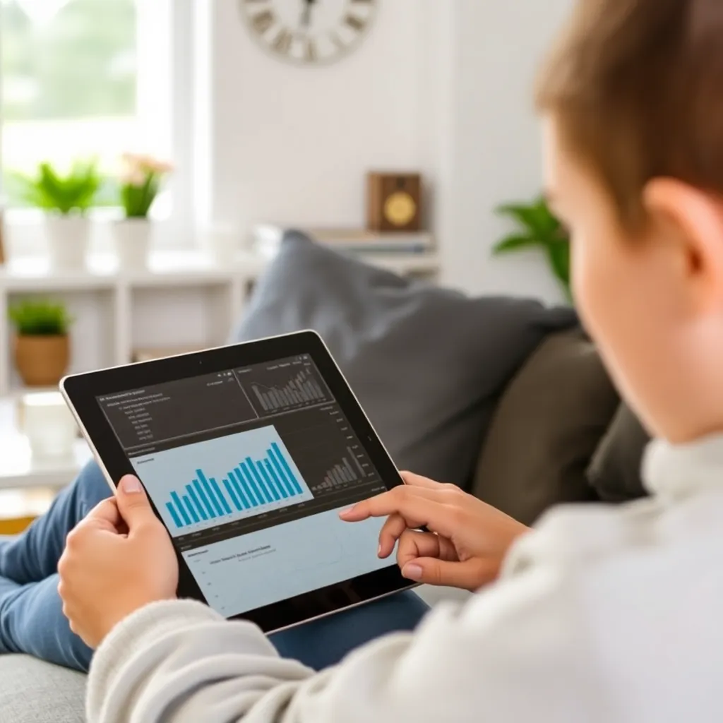 Student die leert via een laptop met financiële grafieken en budgetplanners