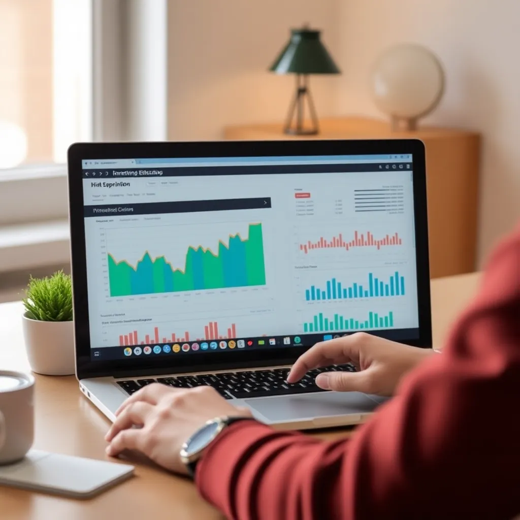Persoon die investeert via laptop met financiële grafieken