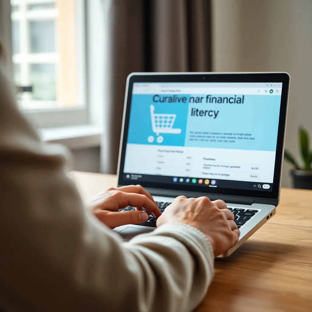 Persoon die online financiële cursus volgt op laptop